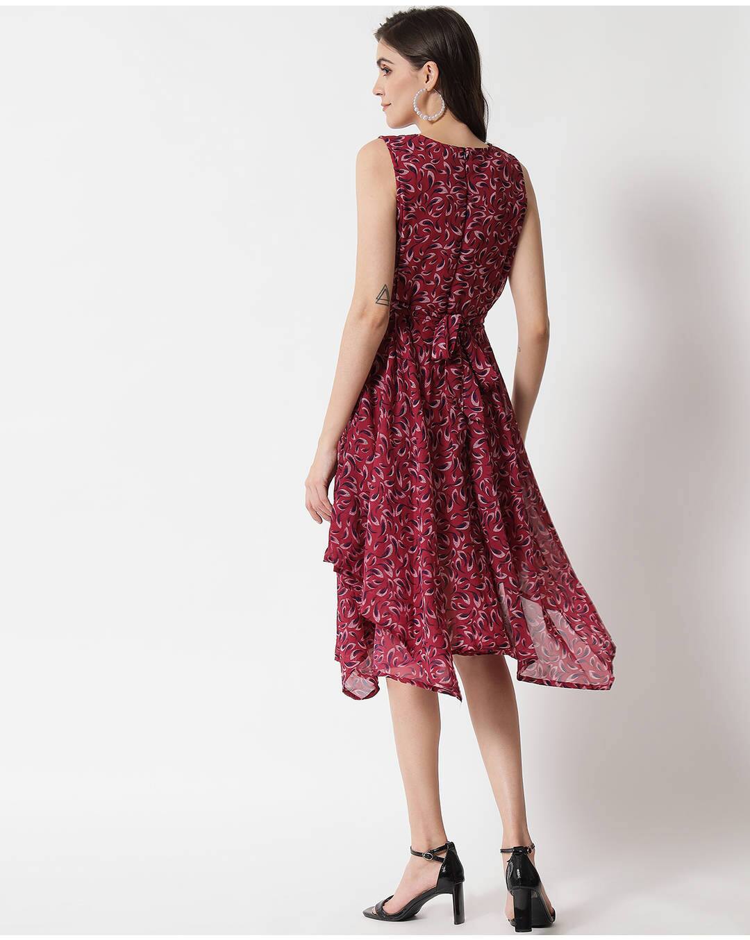 Georgette Printed Fit and Flare Dress view 4