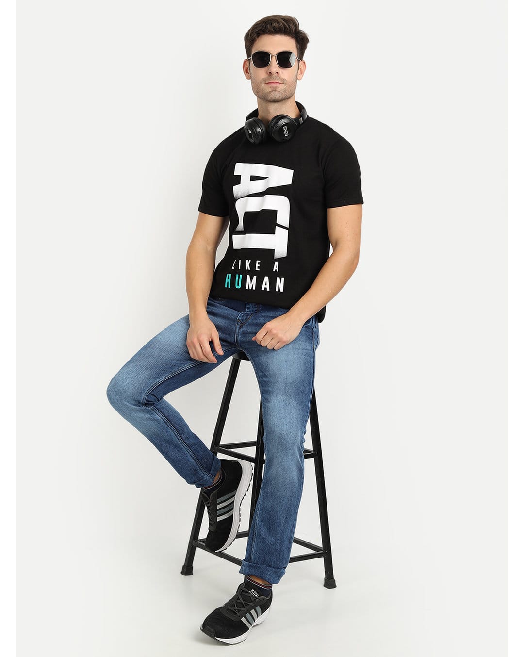 Cotton Printed Regular Fit Round Tshirt view 5