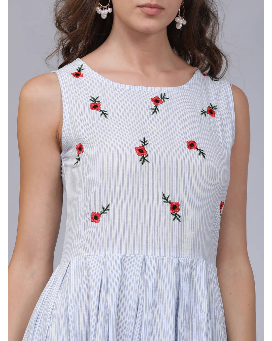 Cotton Stripes Fit and Flare Dress view 3
