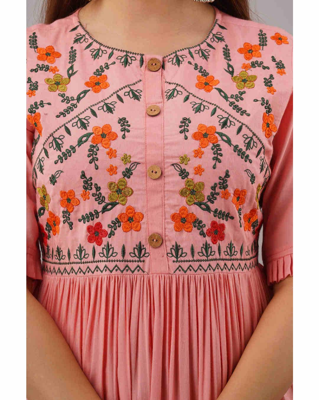 Rayon Embroidered Flared Kurta view 6