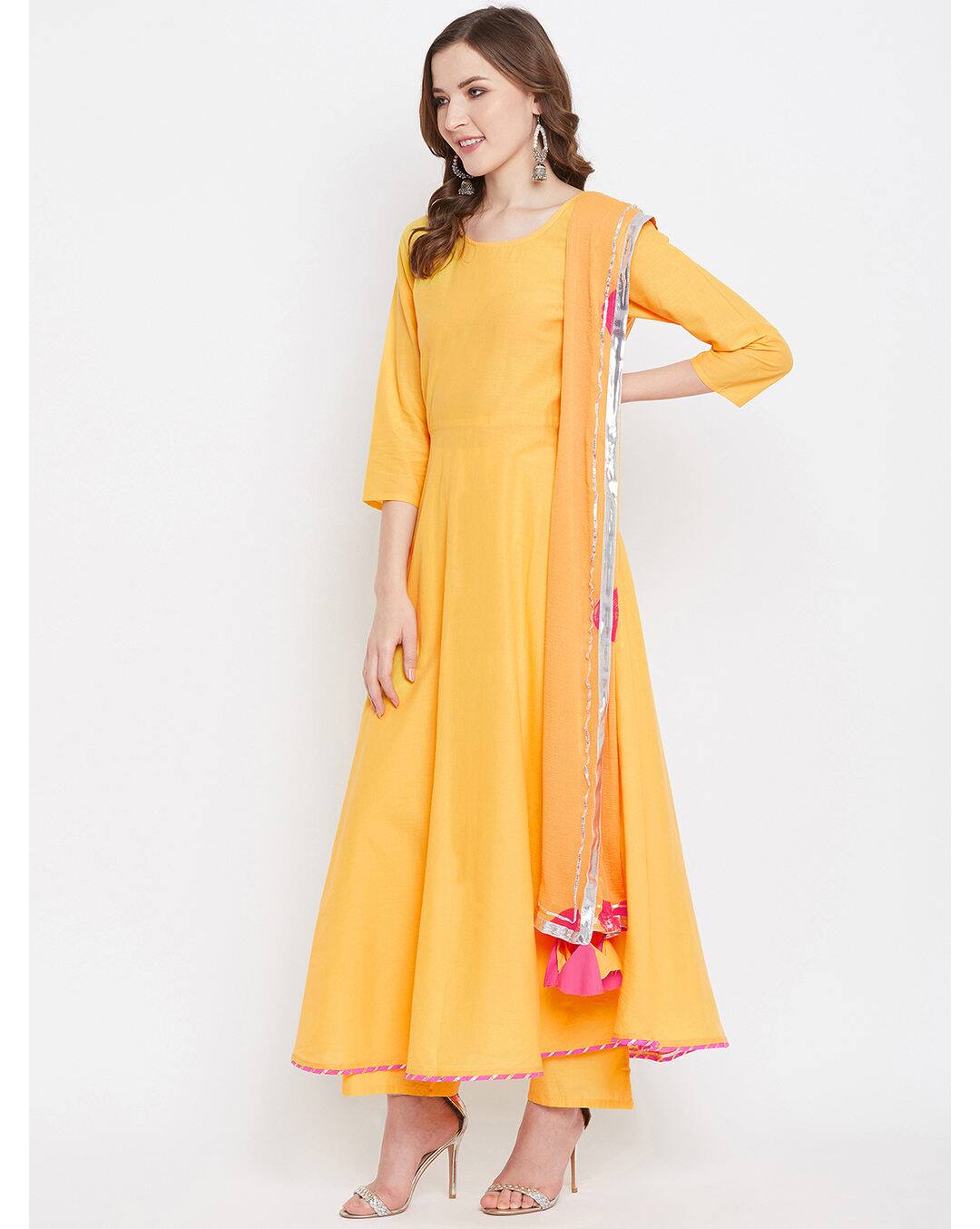 Cambric cotton Solid Ethnic Pants SuitSet view 3