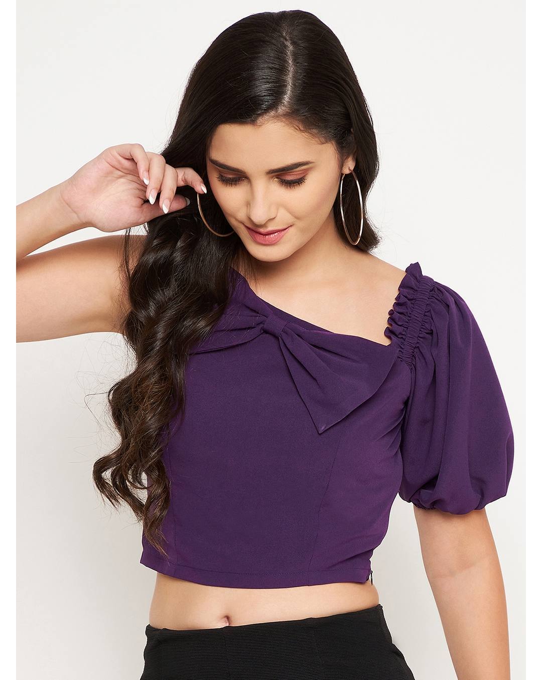 Crepe Solid Crop Top view 4