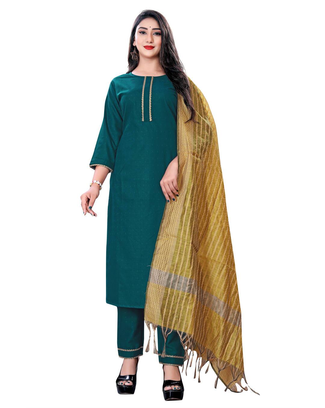 Cotton Solid  Ethnic pants SuitSet