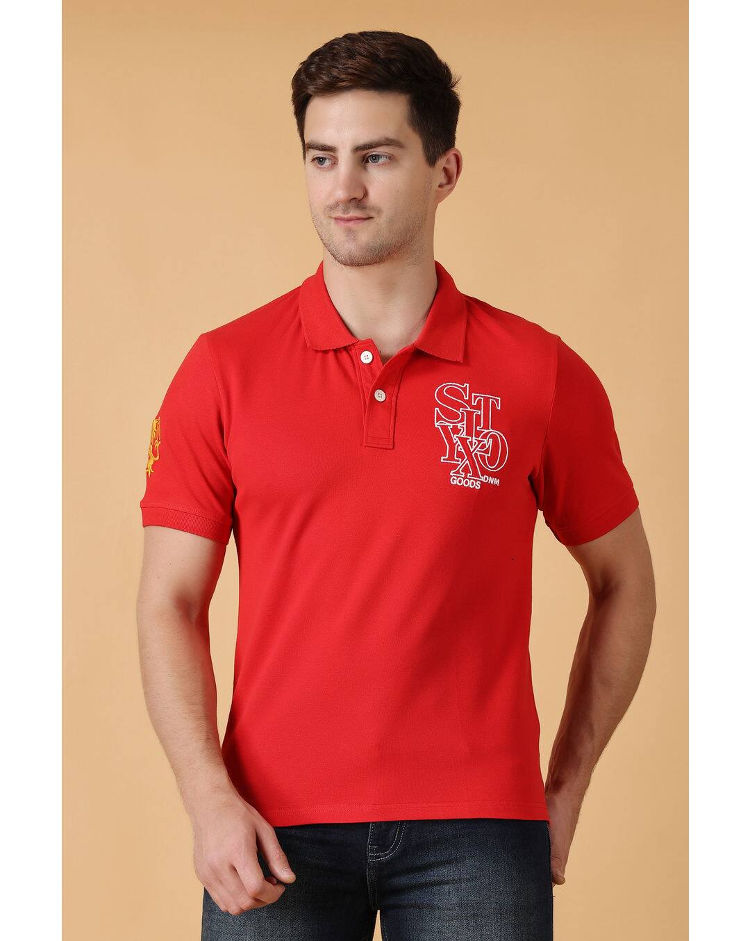 Cotton Printed Regular Fit Polo Neck Tshirt