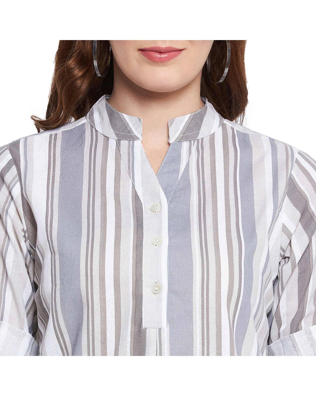Cotton Stripes A-line Kurta view 4