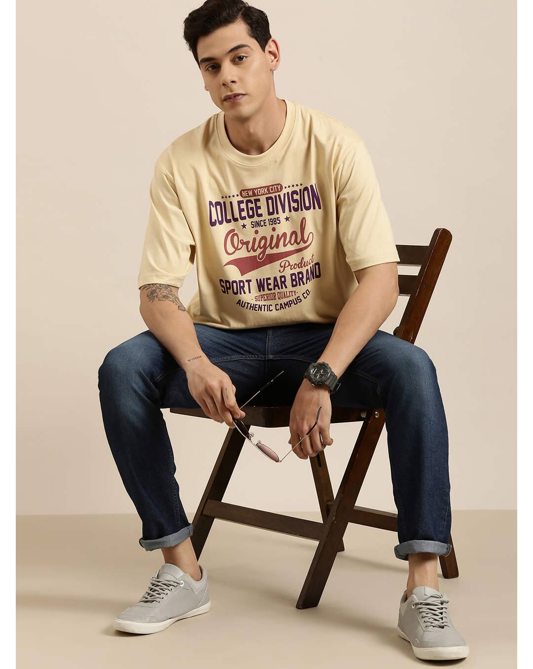 Cotton Typographic Tailored Fit Round Tshirts