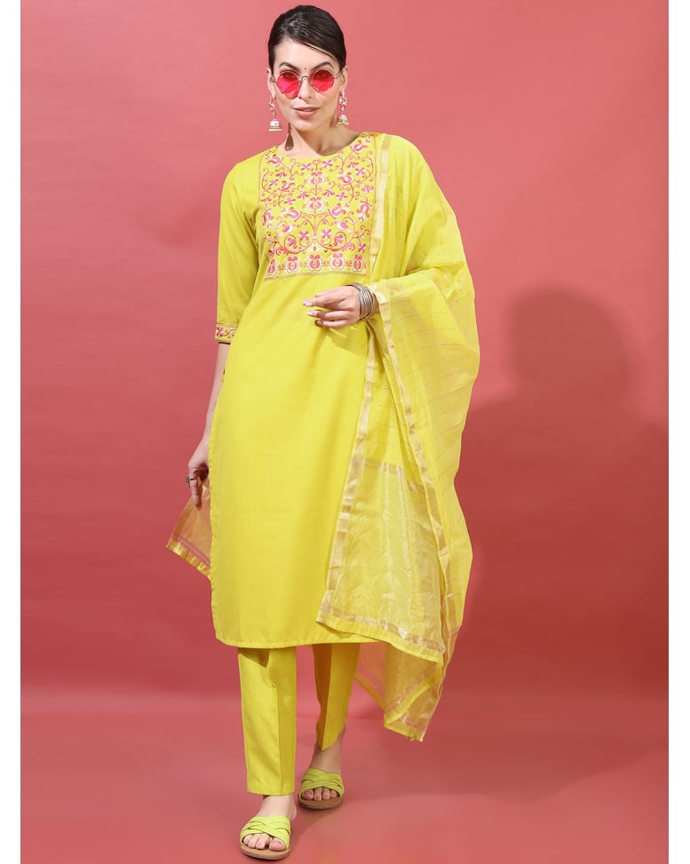 Polyester Embroidered ethnic pant  SuitSet