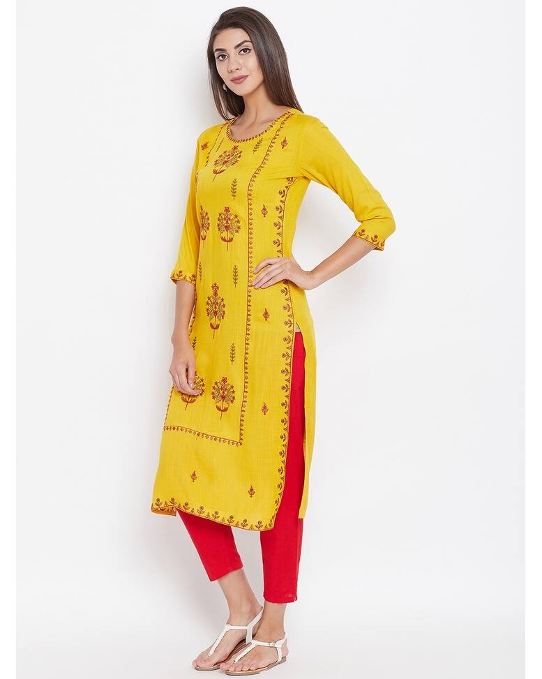 Rayon Embroidered Straight Kurta view 8