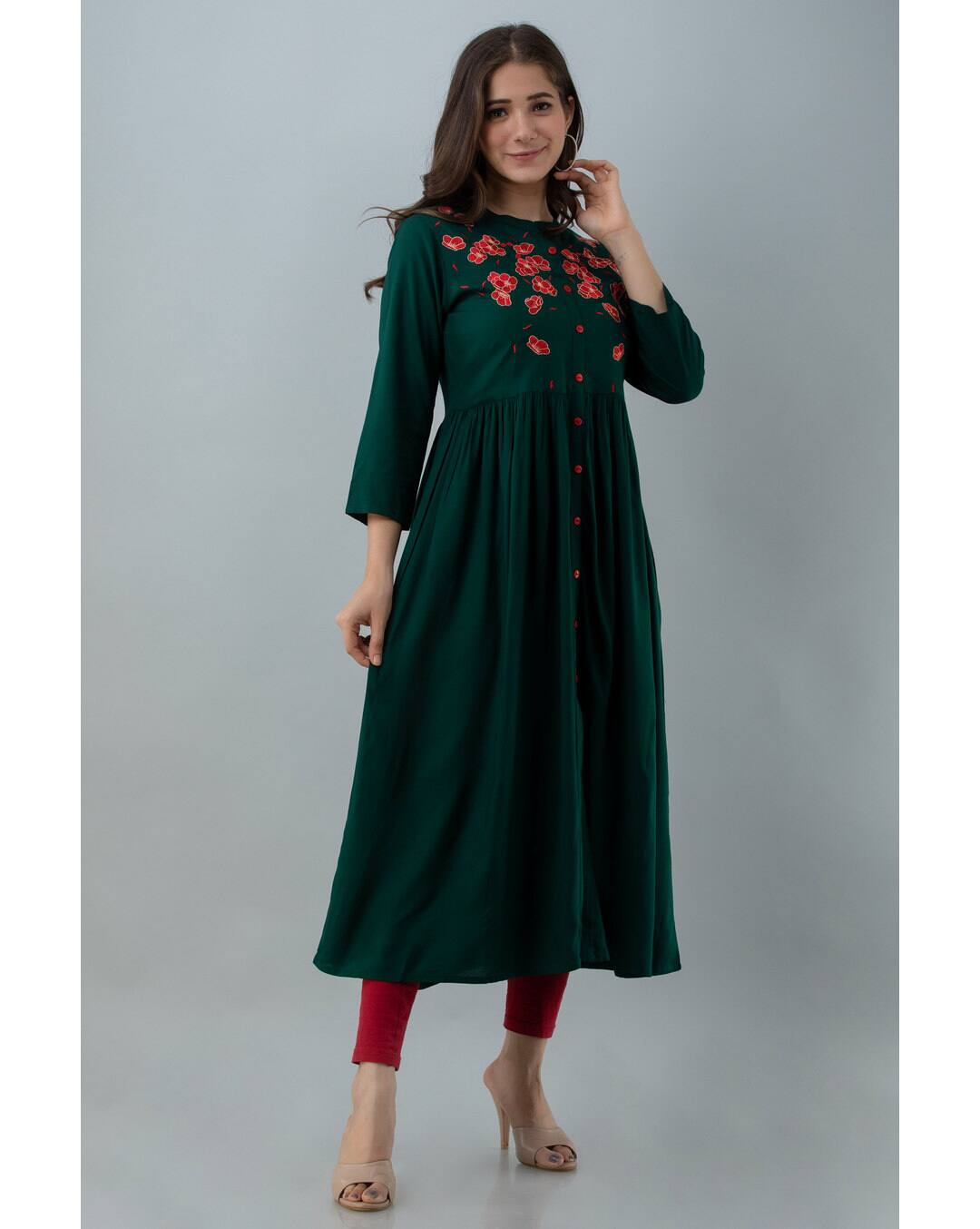 Rayon Embroidered Front Slit kurta view 4