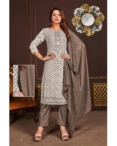 Cotton Printed Semi-stitched Dress Material view 3