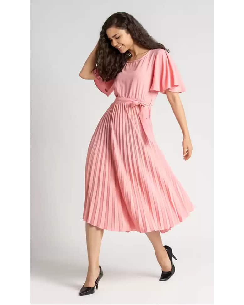 Crepe Solid Fit and Flare Dress view 17