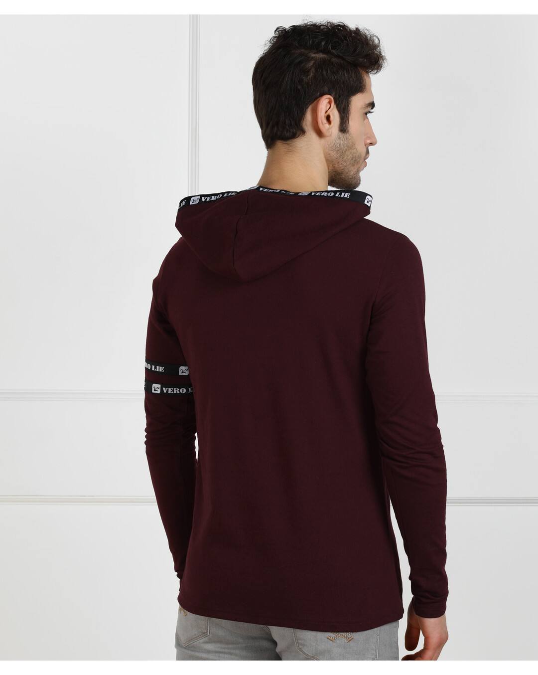 Cotton Solid Slim Fit Hooded Tshirts view 8