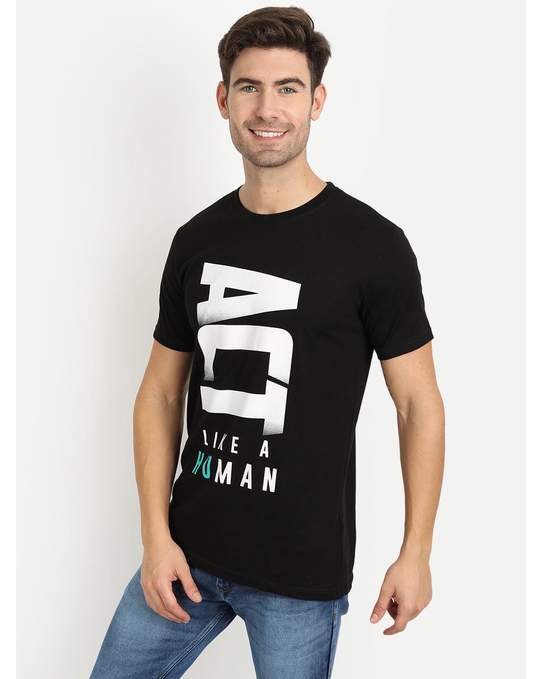 Cotton Printed Regular Fit Round Tshirt view 3