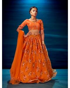 Organza Printed Semi- Stitched Lehenga Choli Set with Dupatta view 3