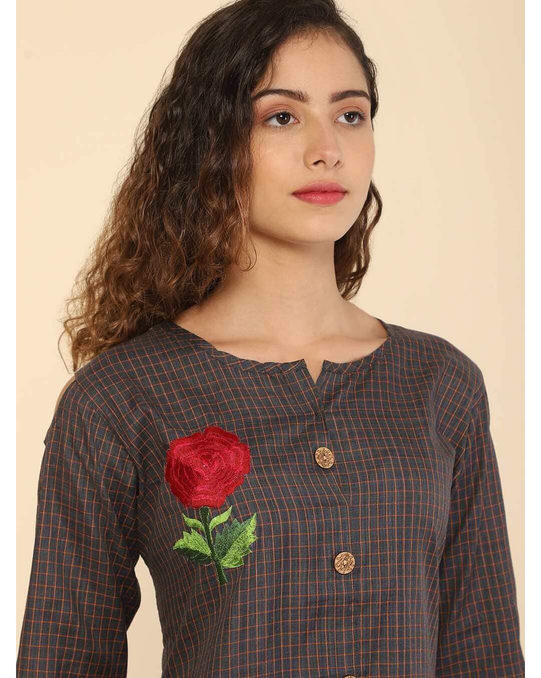 Cotton Checks Straight Kurta view 4