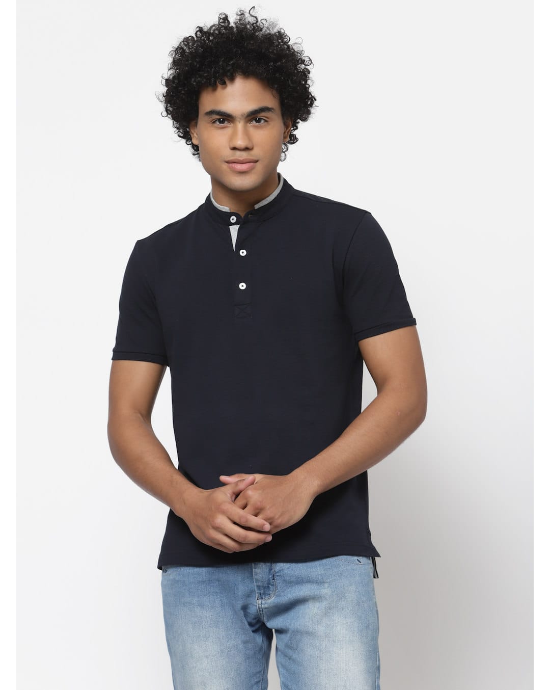 Knit Solid Regular Fit Henley Neck T-Shirt