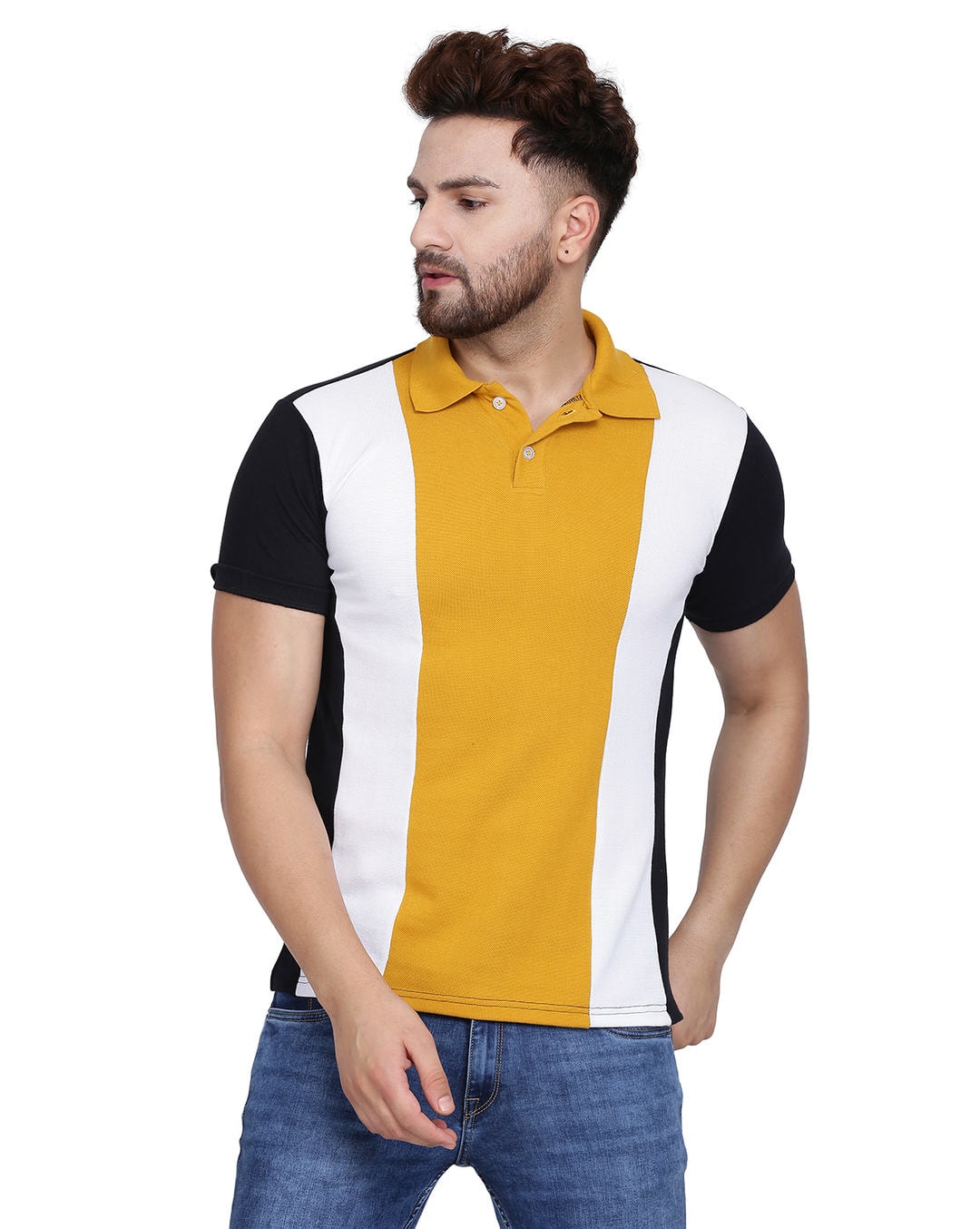 Cotton Colour-block Slim Fit Polo T-shirts