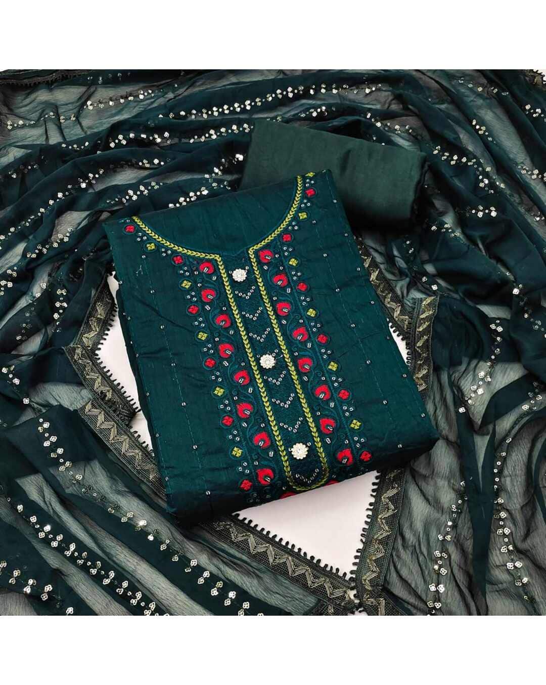 Chanderi Embroidered Unstitched Dress Material