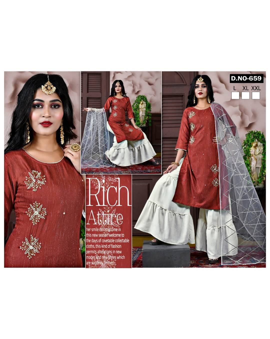 Rayon Embroidered  Sharara SuitSet