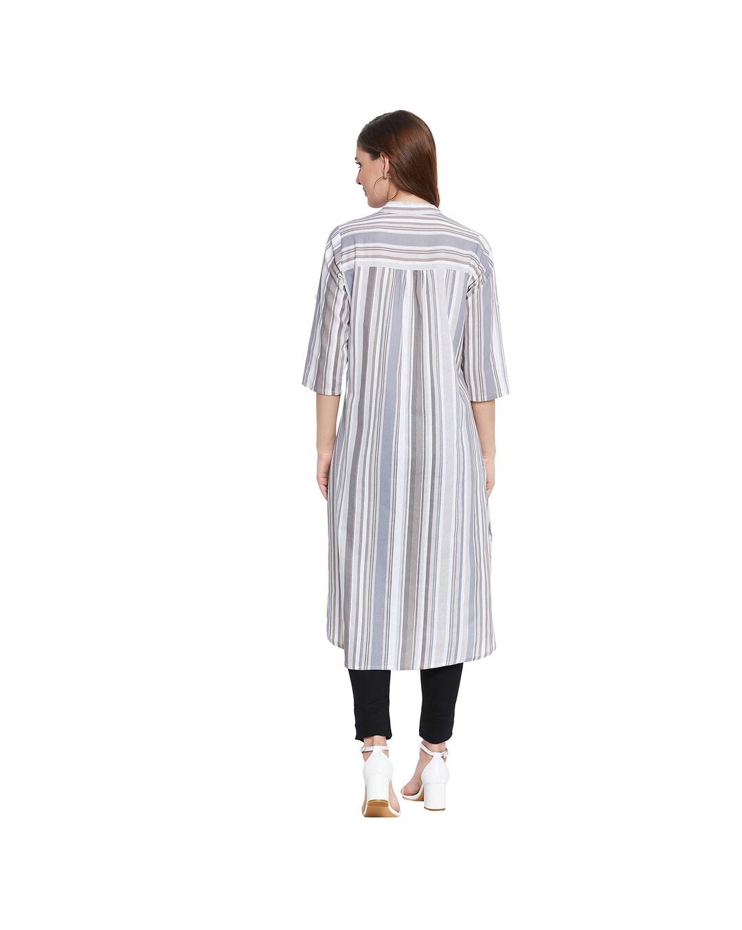 Cotton Stripes A-line Kurta view 2
