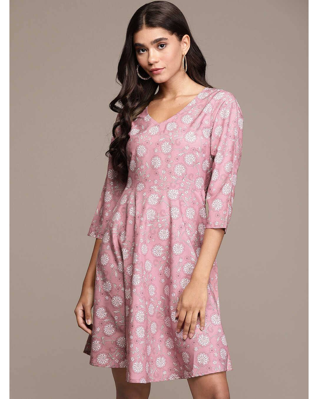 Crepe Floral Fit and Flare Dress