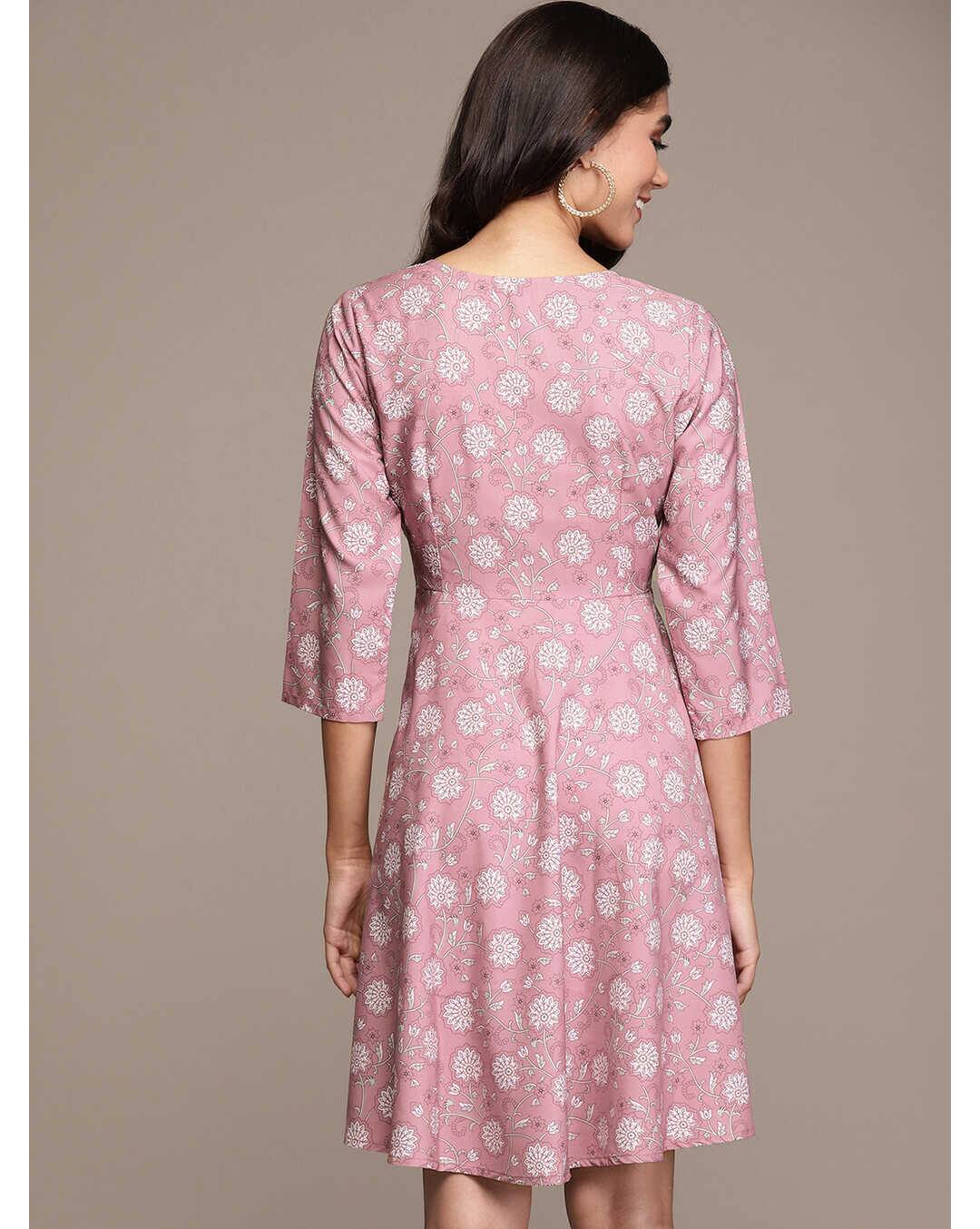 Crepe Floral Fit and Flare Dress view 3