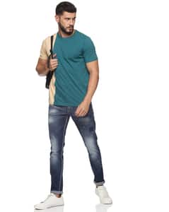 Cotton Colour-block Regular Fit Round Tshirts view 12