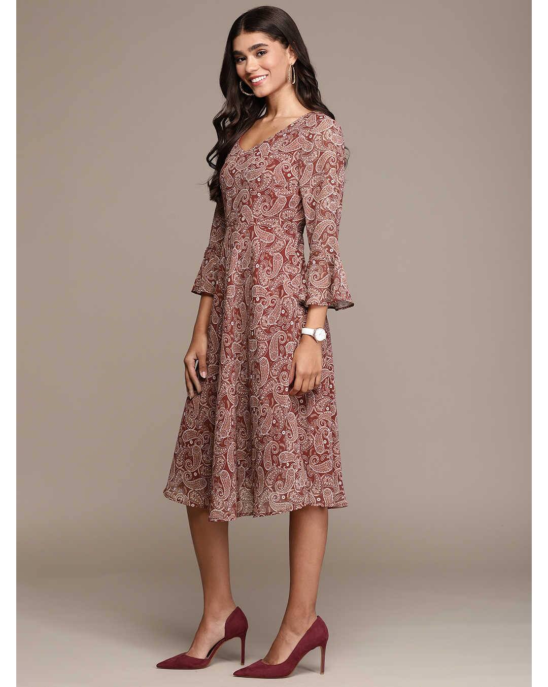 Georgette Digital Print Fit and Flare Dress view 2