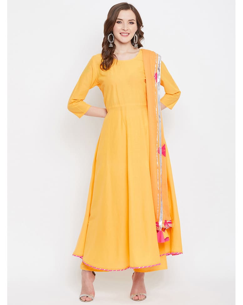 Cambric cotton Solid Ethnic Pants SuitSet