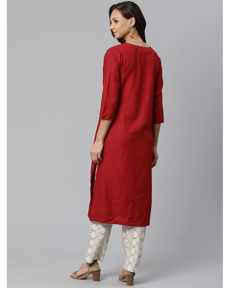 Cotton Mix Embroidered Straight Kurta view 8