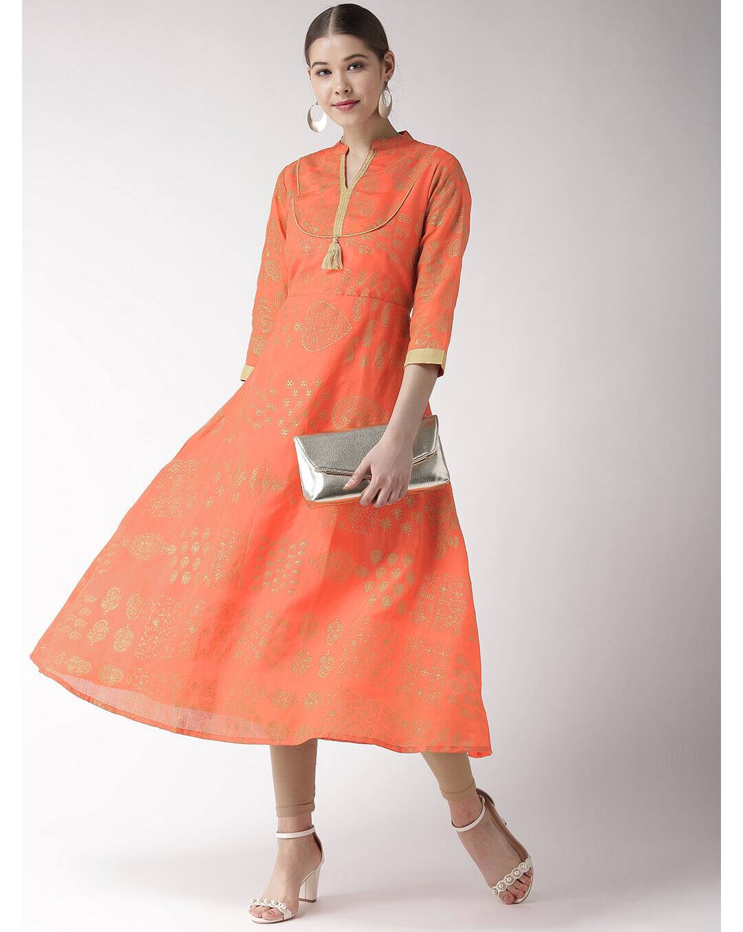 Chanderi Printed Flared Kurta view 4
