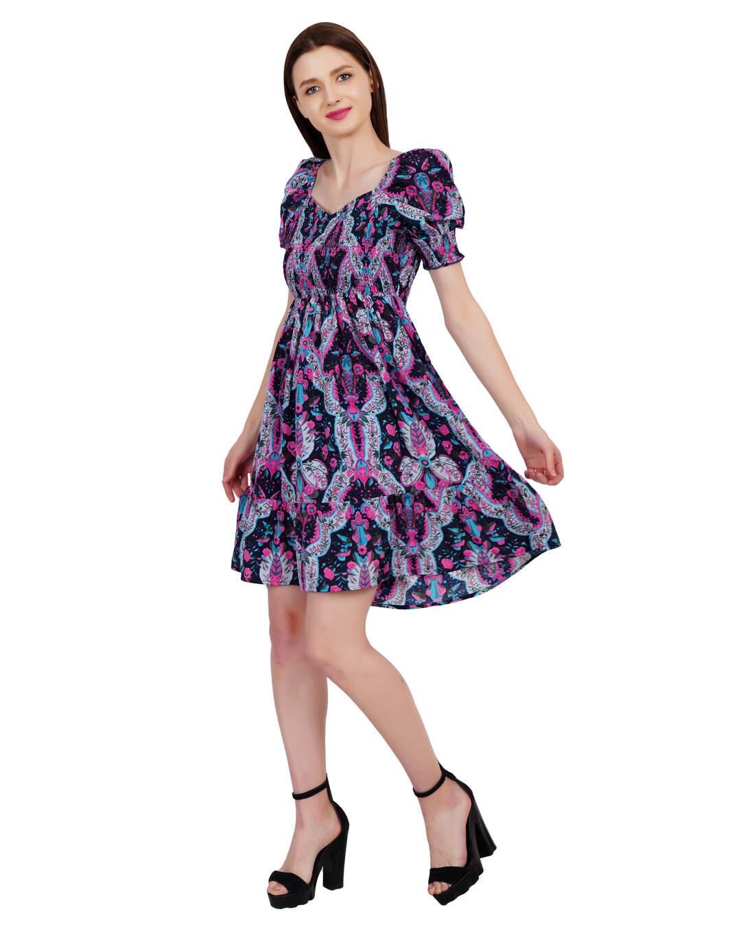 Crepe Printed Fit and Flare Dress view 3