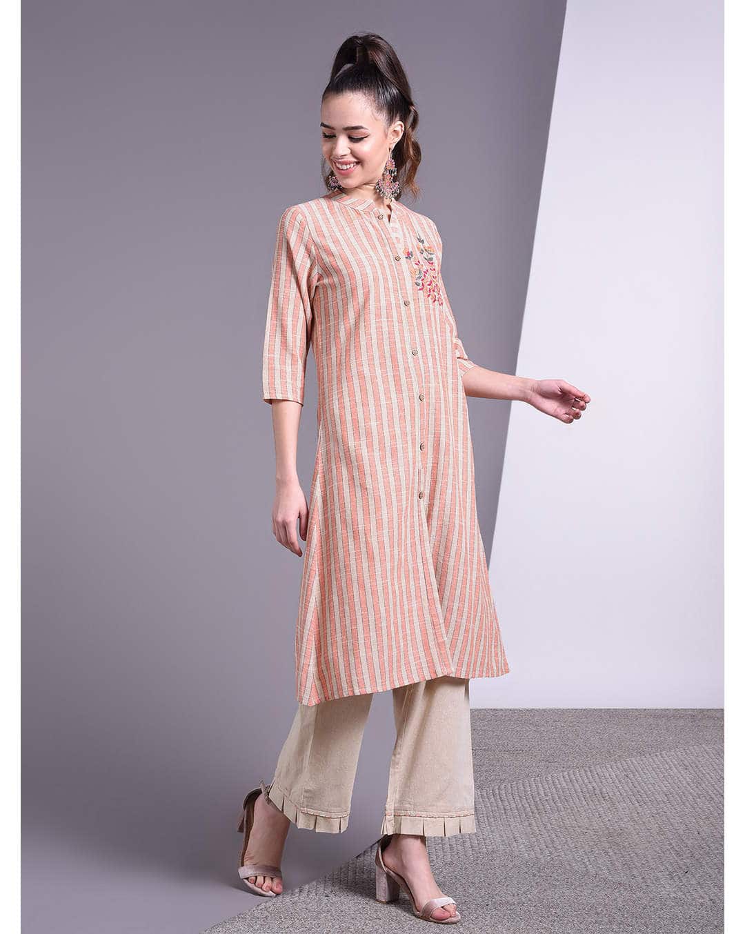 Cotton Stripes A-line Kurta view 2