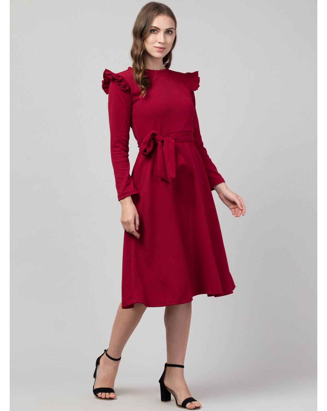 Cotton Solid Midi  A-line Dress view 4