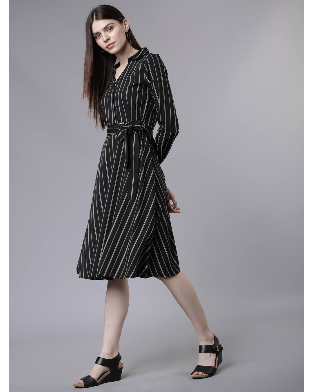 Polyester Stripes A-line Dress view 5