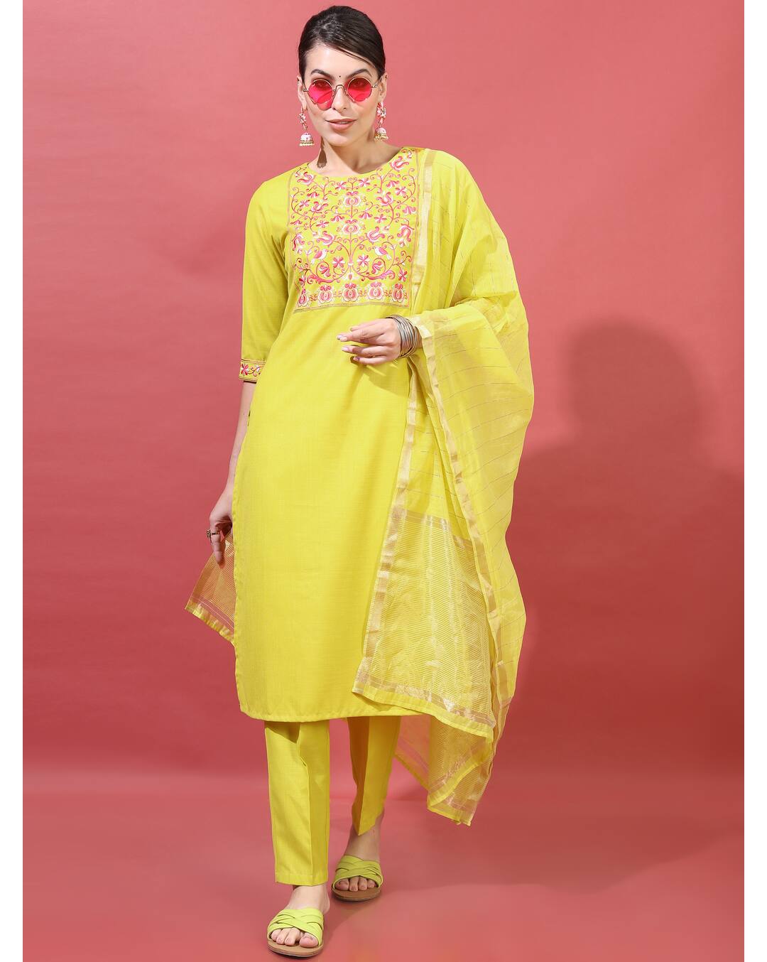 Polyester Embroidered ethnic pant  SuitSet
