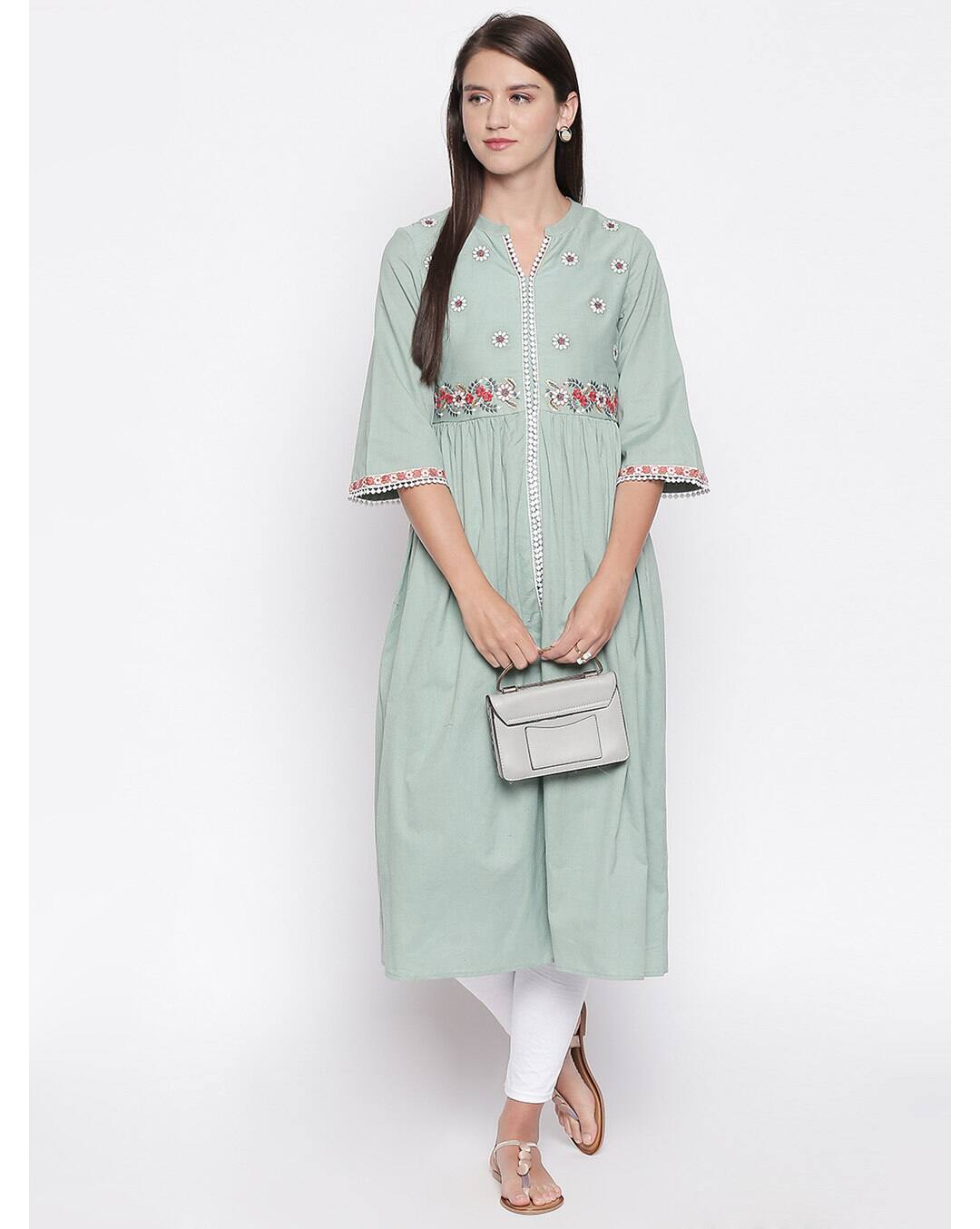 Cotton Embroidered Flared Kurta view 6