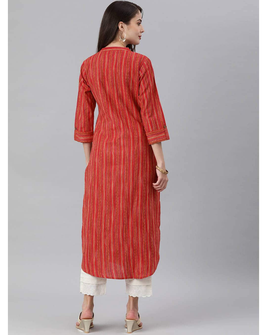 Linen Stripes Straight Kurta view 4