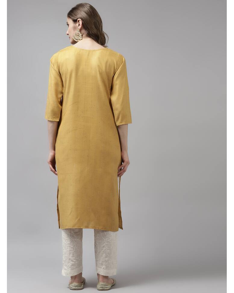Cotton Embroidered Straight Kurta view 11