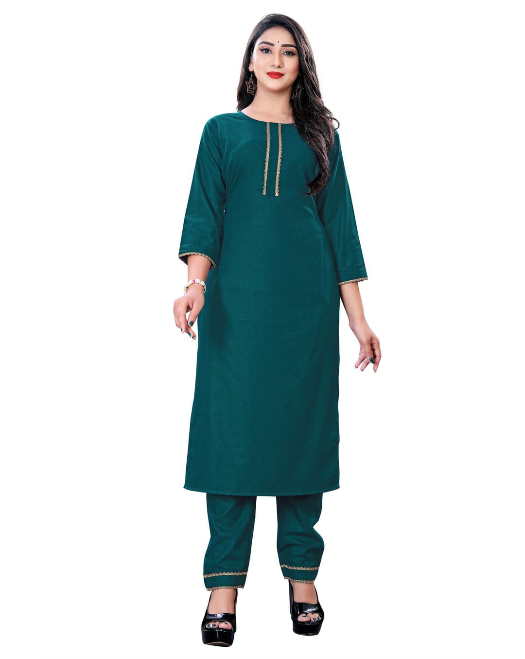 Cotton Solid  Ethnic pants SuitSet view 3
