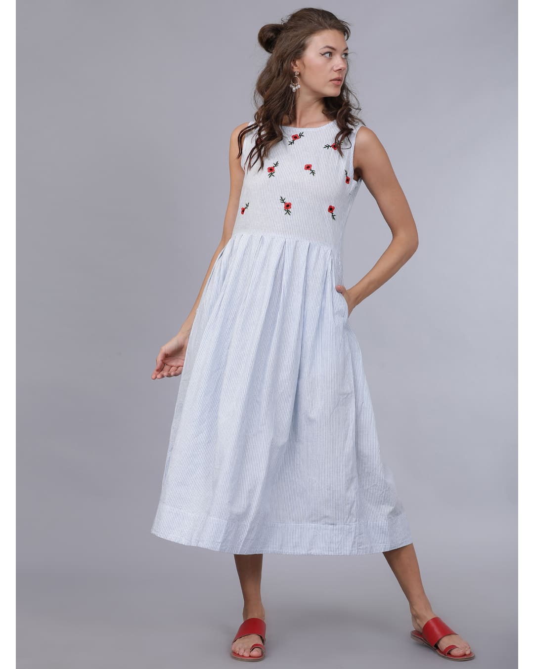 Cotton Stripes Fit and Flare Dress