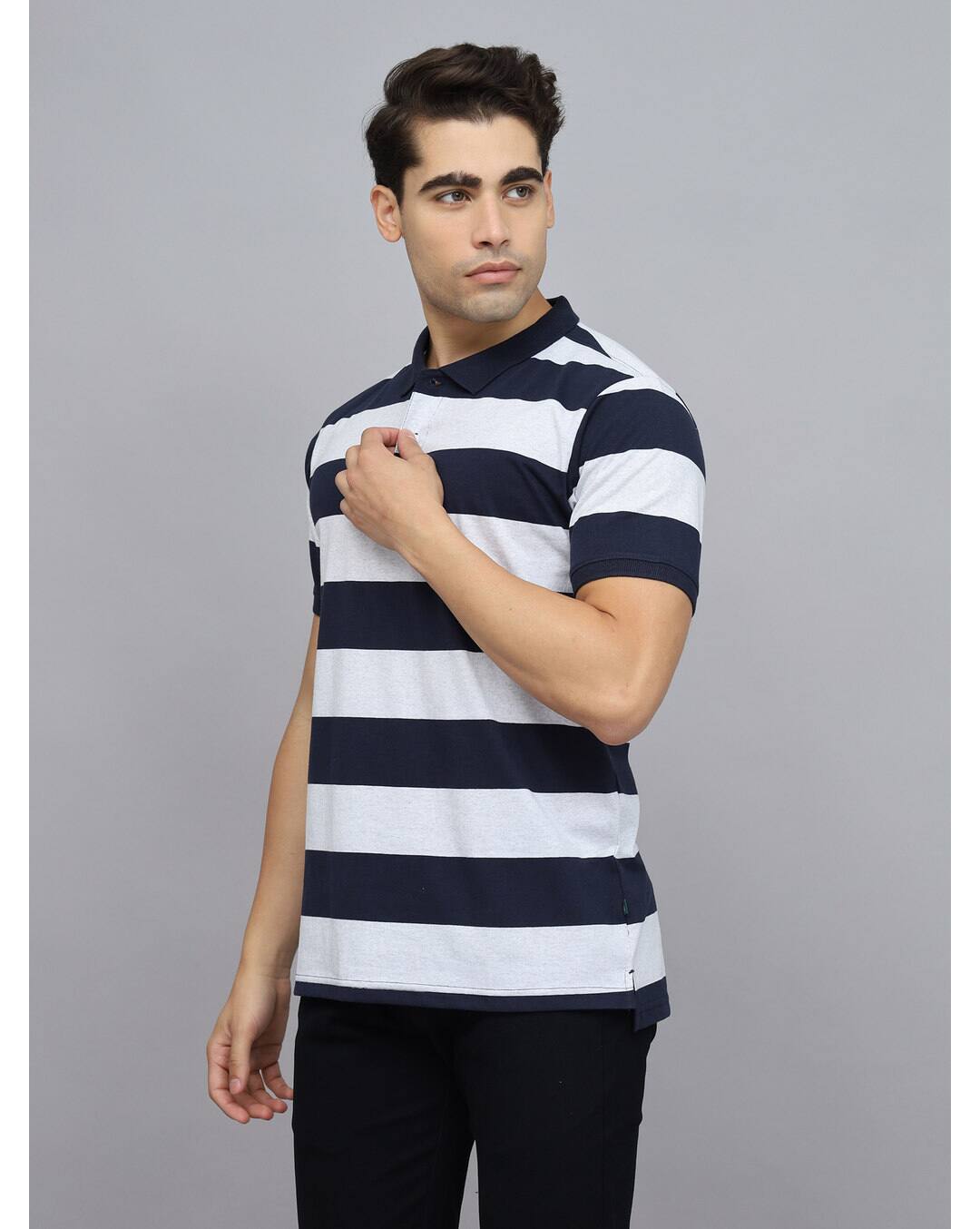 Blended Stripes Slim Fit Polo Tshirts view 2