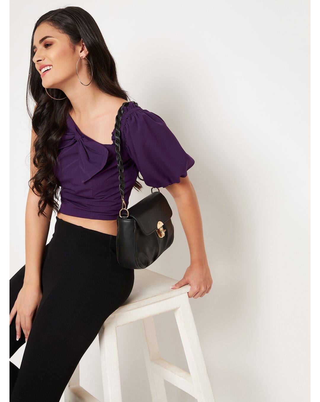 Crepe Solid Crop Top view 6