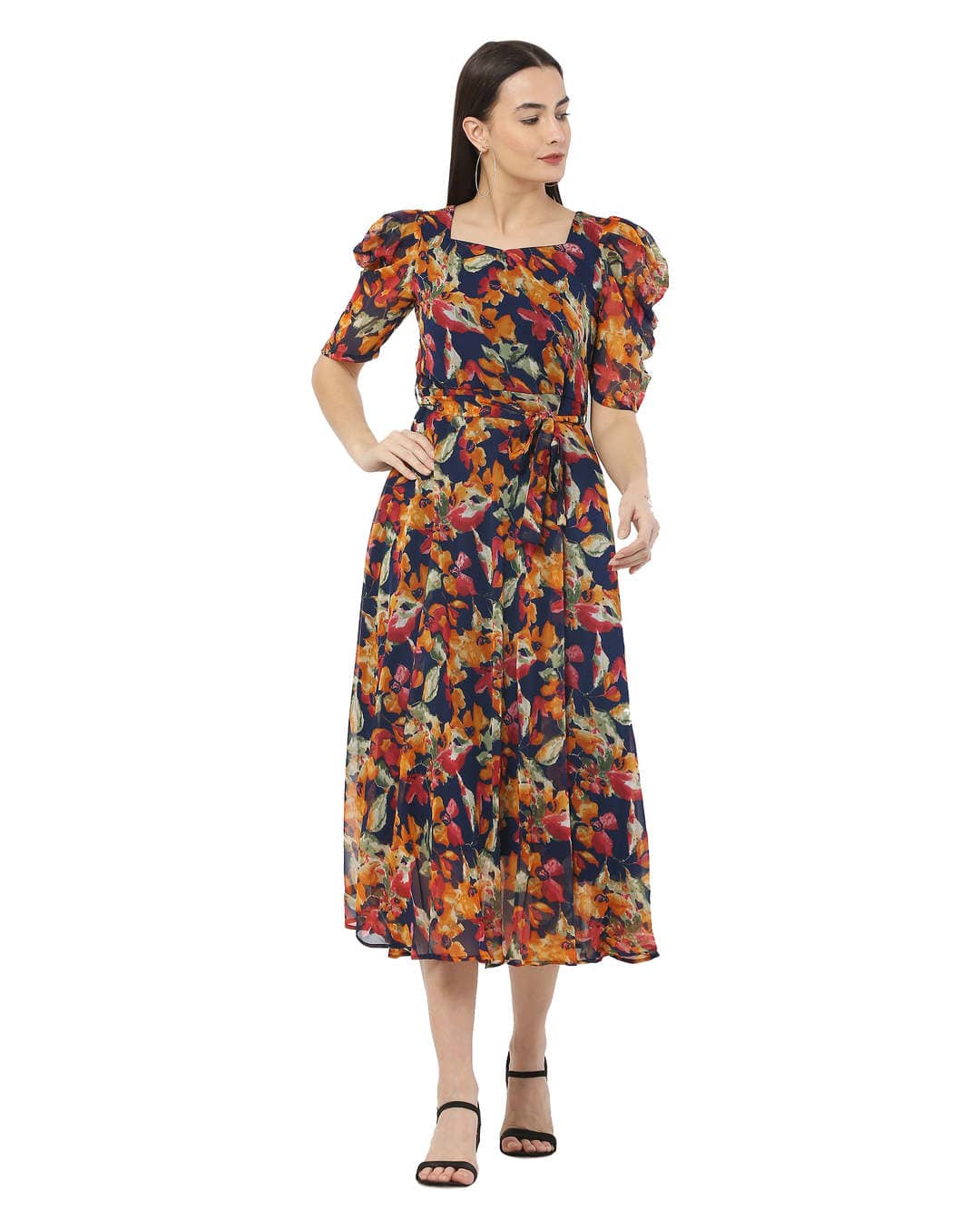 Chiffon Printed Fit and Flare Dress view 5