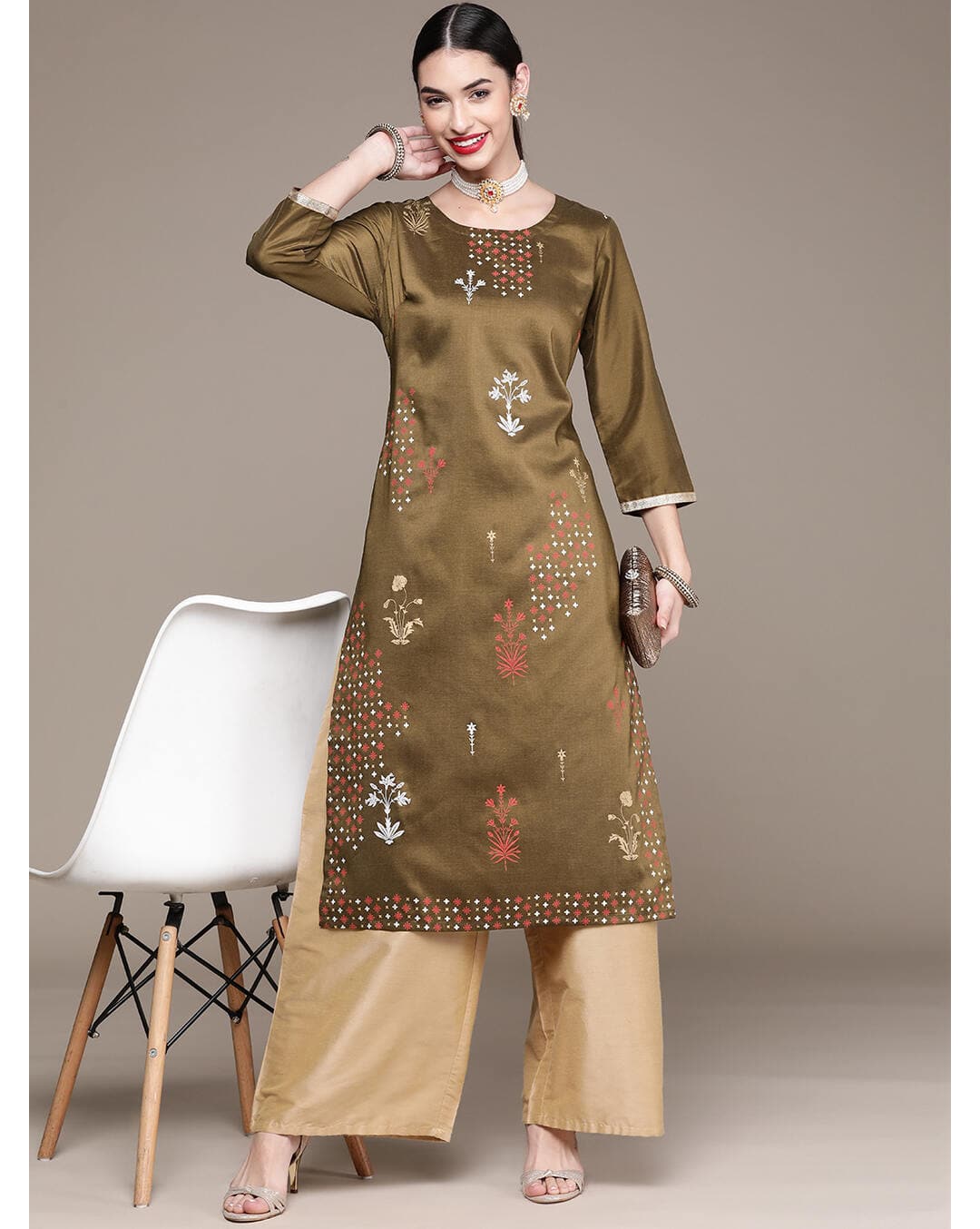 Art Silk Floral Straight Kurta view 13