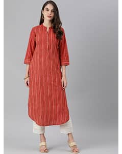 Linen Stripes Straight Kurta view 3