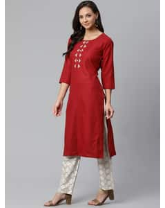 Cotton Mix Embroidered Straight Kurta view 6
