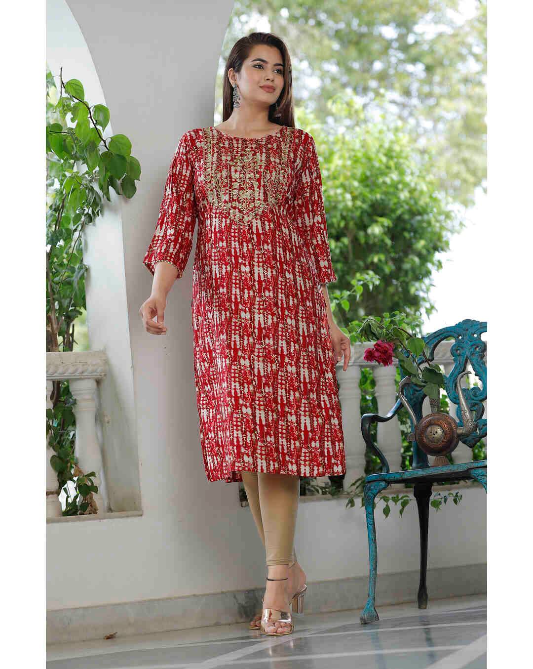 Rayon Printed Straight Kurta