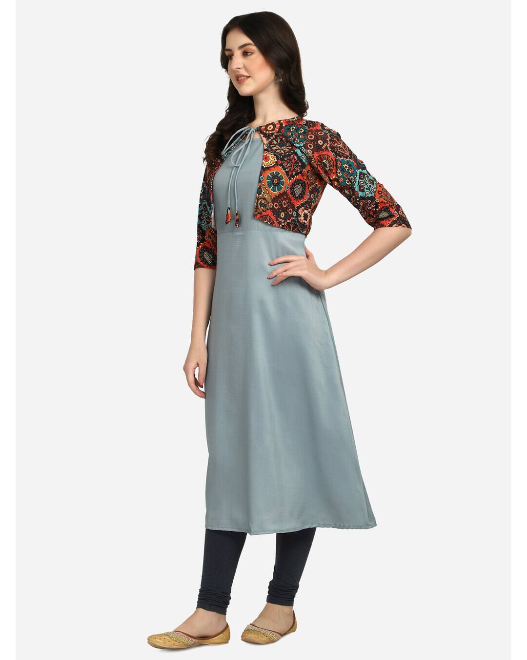 Rayon Printed A-Line Kurta view 3