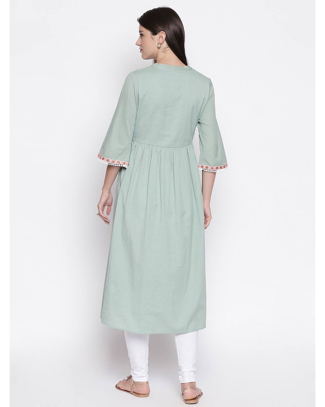 Cotton Embroidered Flared Kurta view 4